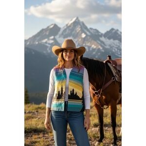 Unique Skyline Geometric Patchwork Vest Women's Artsy Boho Festival Size Lg